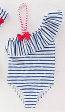 Load image into Gallery viewer, Toddler Skew Collar Striped Swimsuit 2 Pcs
